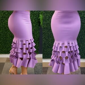 Purple Ruffled Midi Skirt
